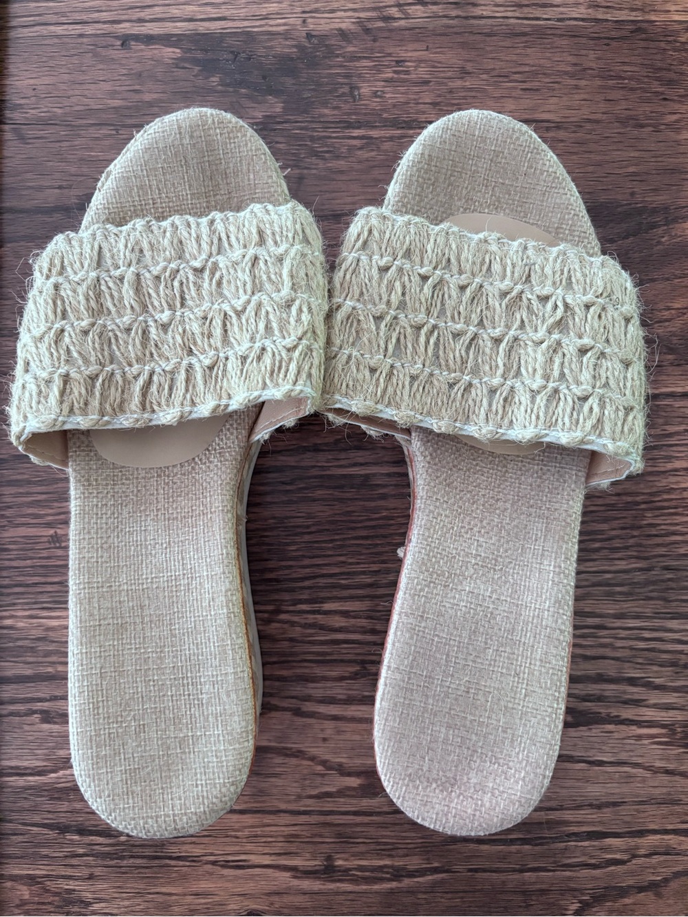 Woven Slide Sandals in Natural Beige